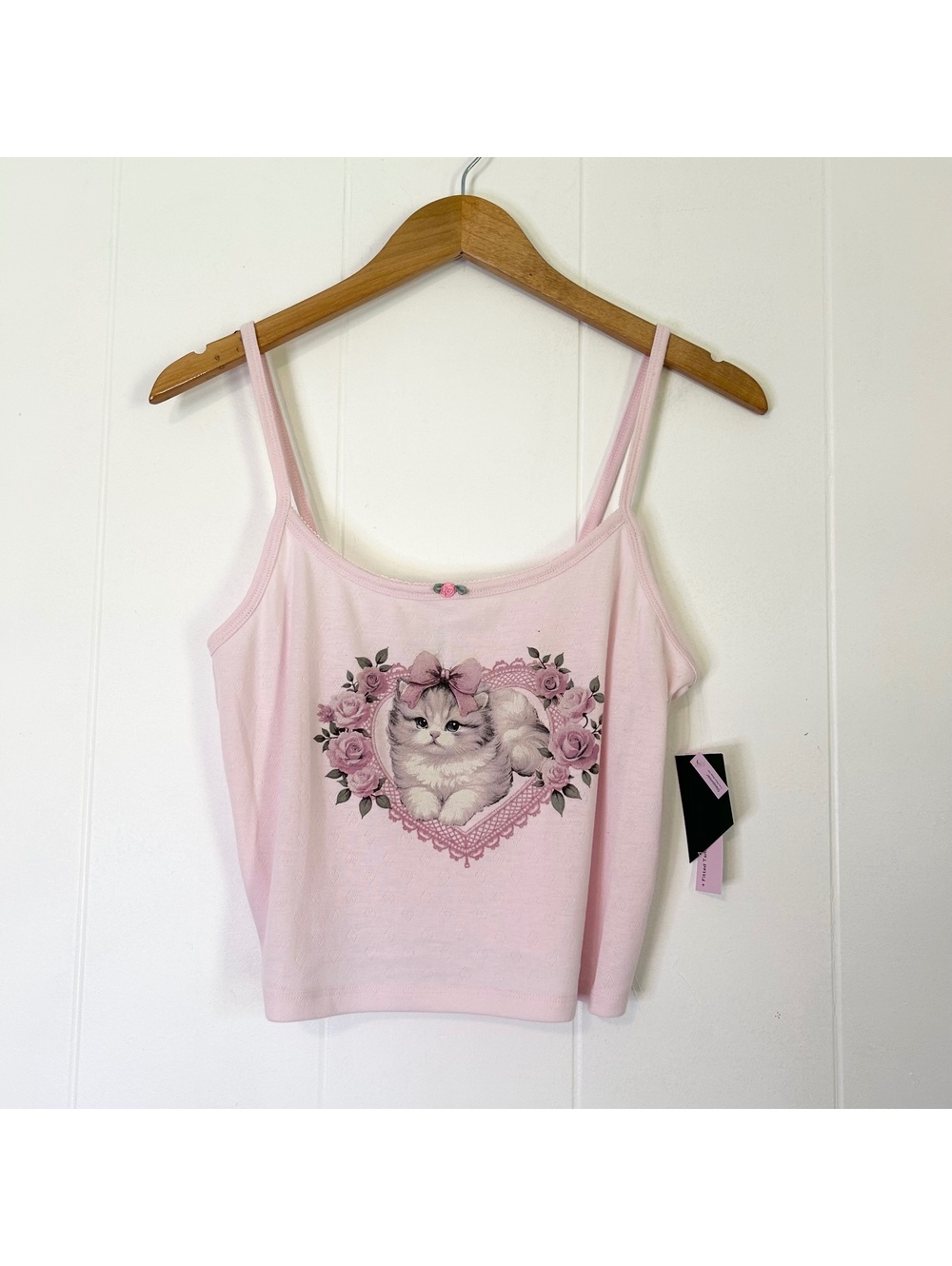 Wild Fable Pink Girly Cat Kitty Coquette Spaghetti Strap Tank Top Women's Large